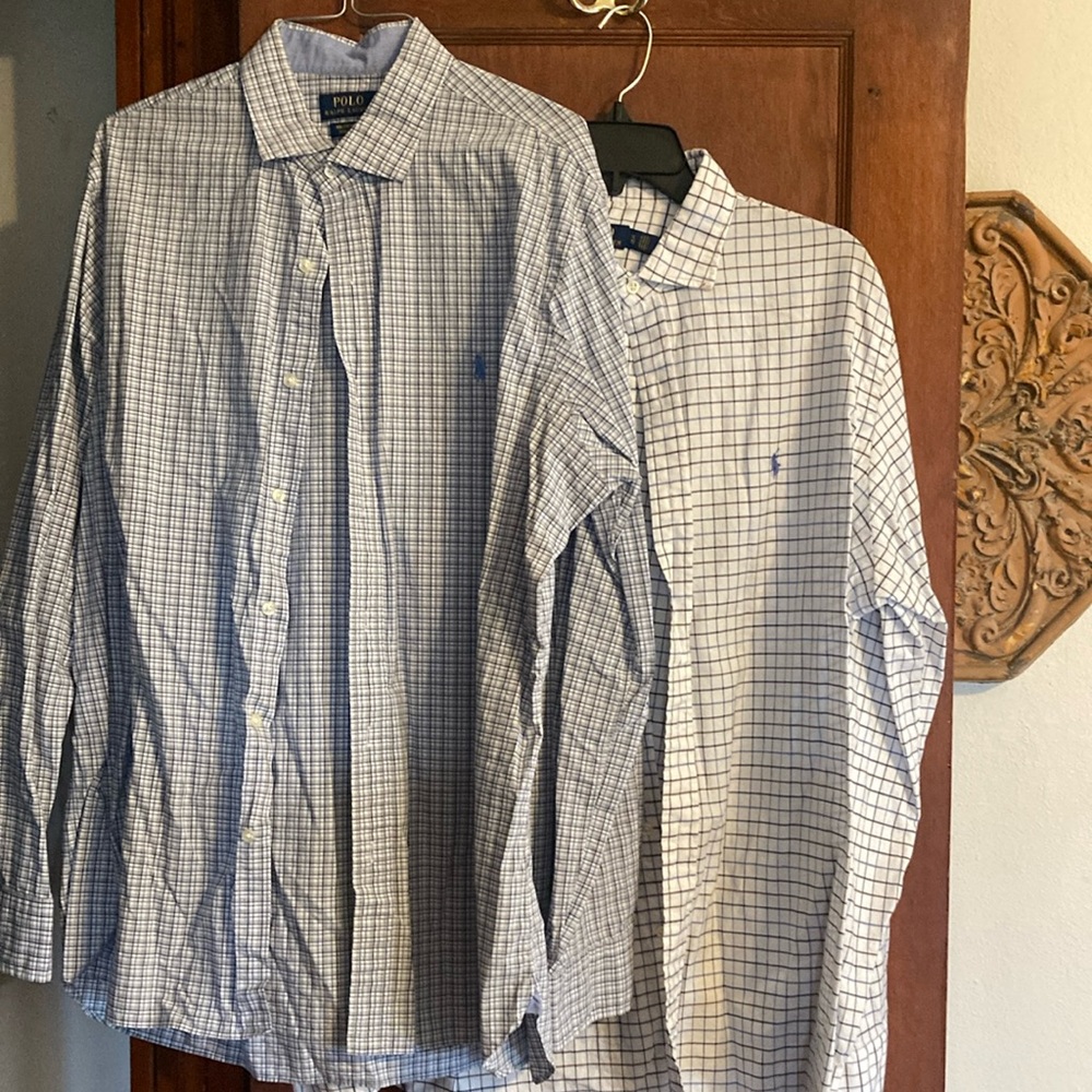 Polo by Ralph Lauren Blue and White Check Cotton Button-Down Shirt